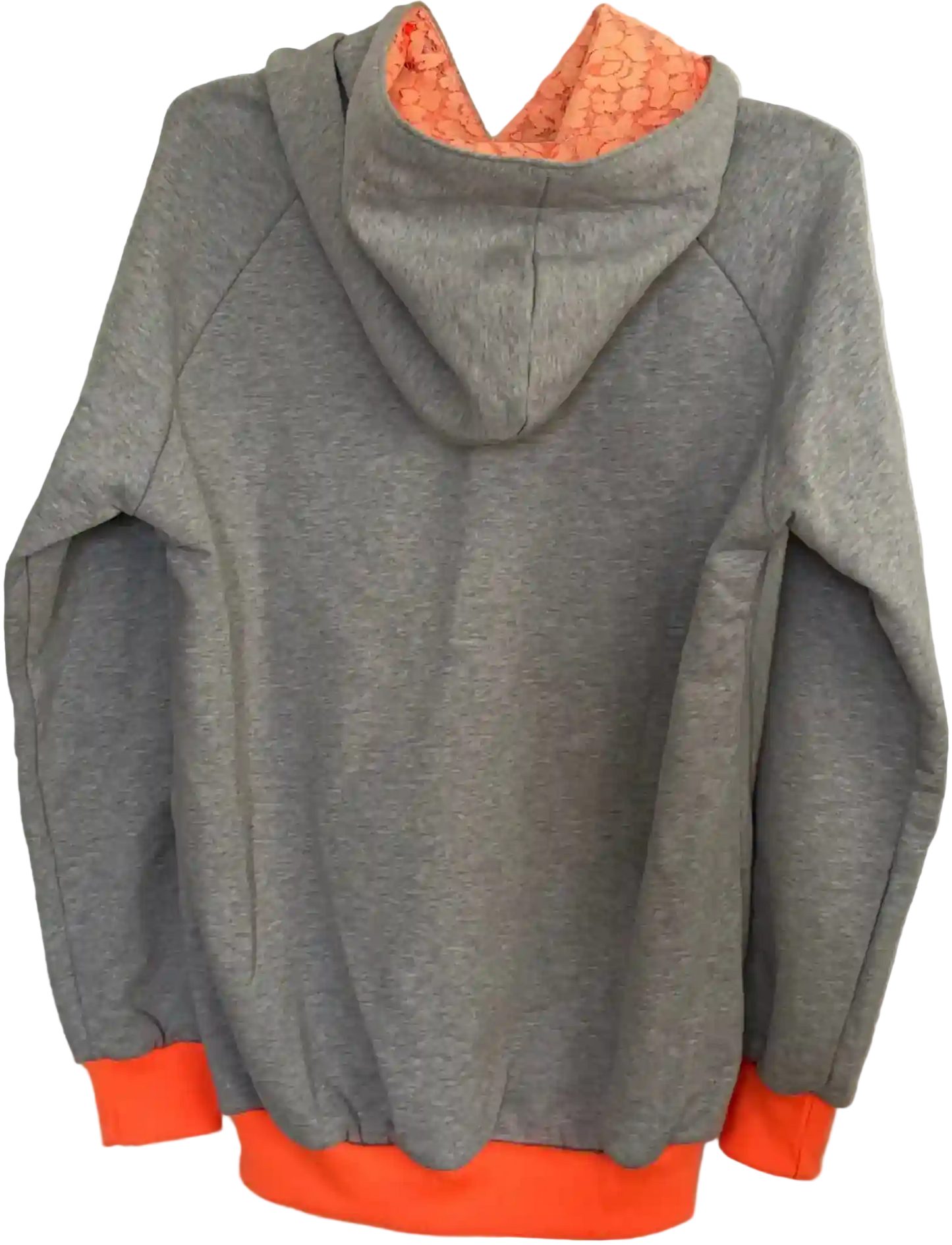 Hellgrauer Hoodie mit neonorangen Bündchen
