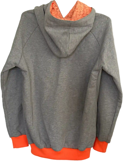 Hellgrauer Hoodie mit neonorangen Bündchen