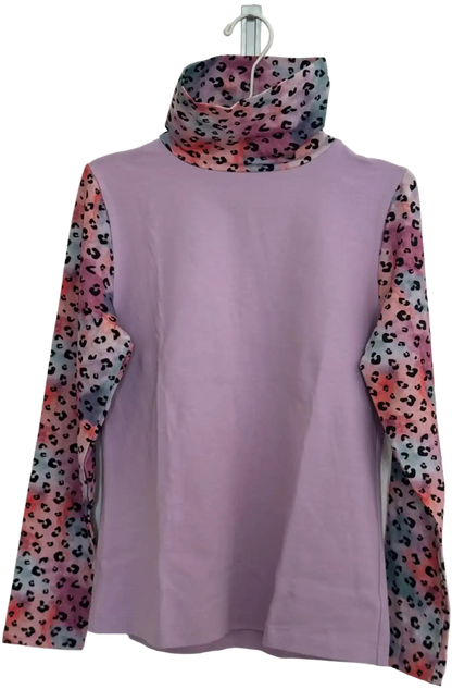 Lila Longsleeve mit buntem Batik-Leo-Print für Damen