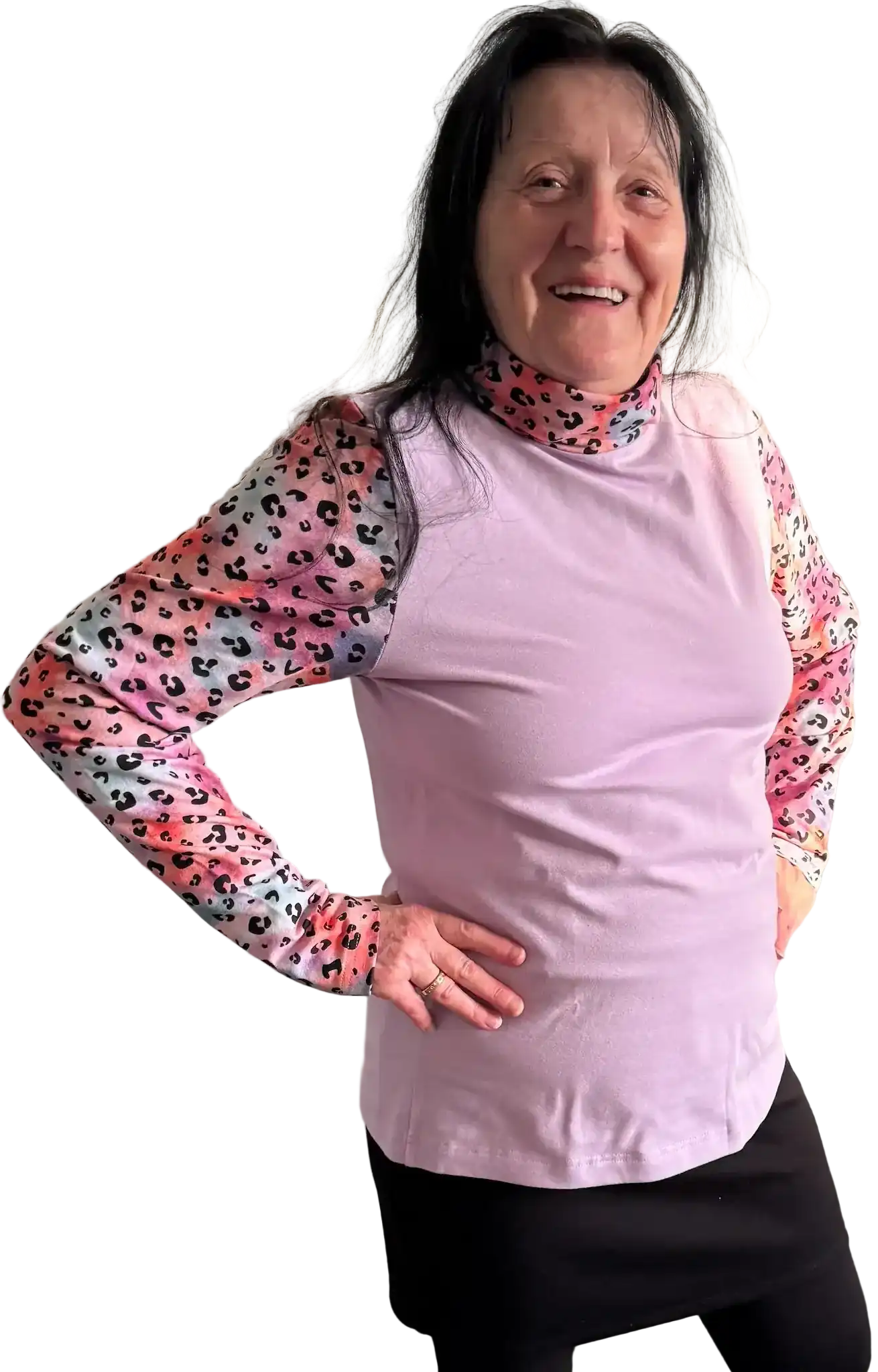 Lila Rollkragen Sleeve mit buntem Pastell-Leo-Print für Damen