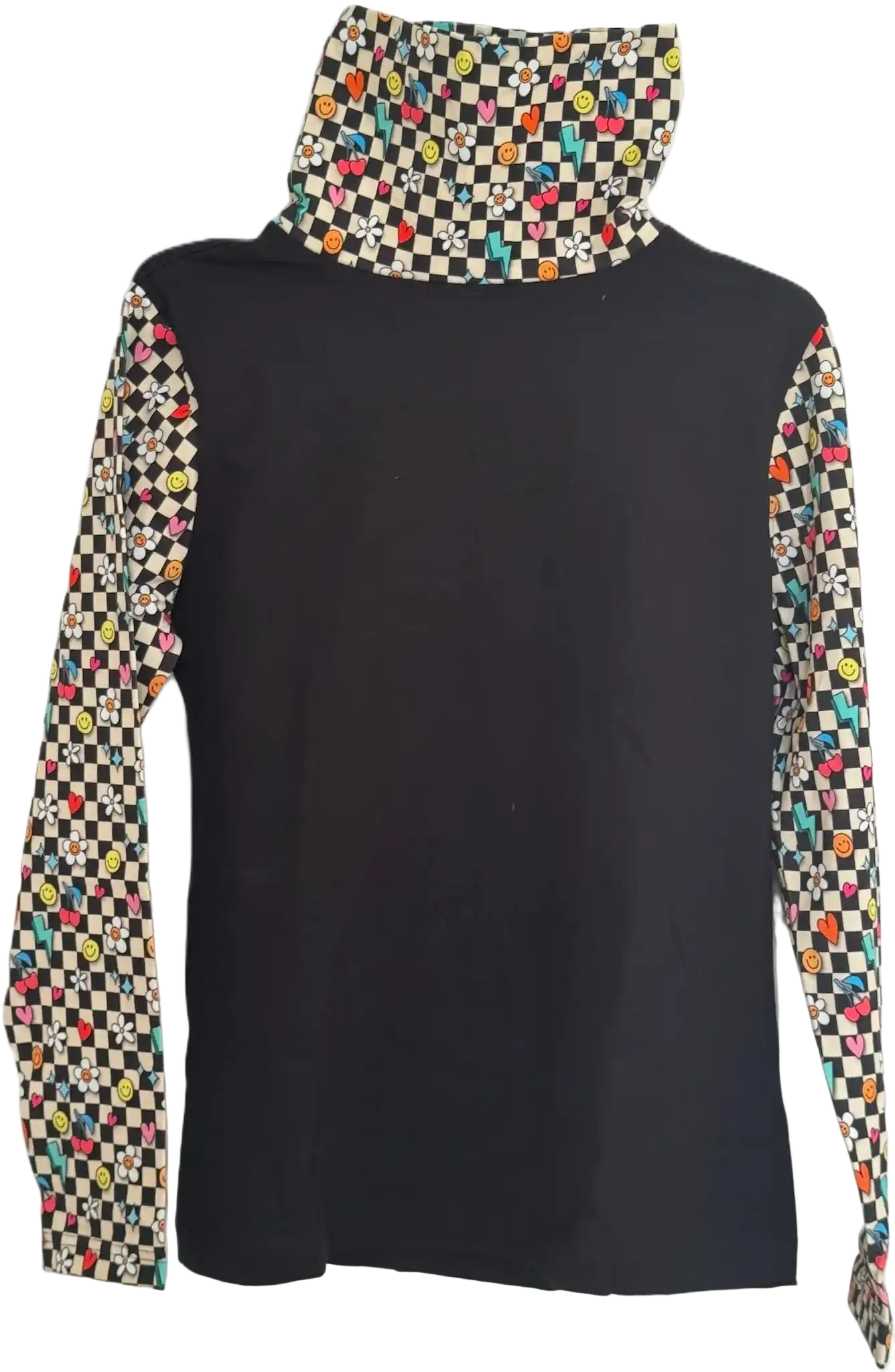 Schwarzer Rollkragen Sleeve mit buntem Retro-Print für Damen