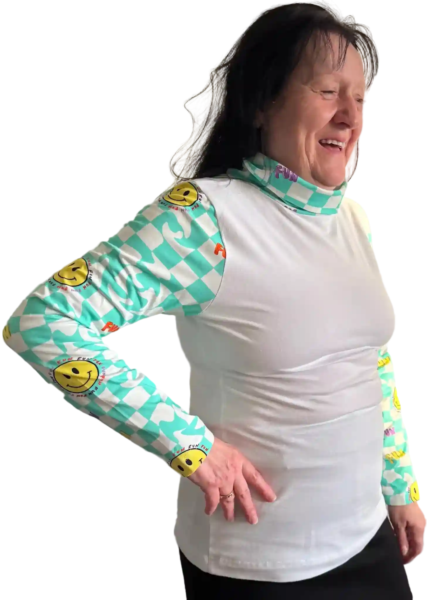 Weißes Longsleeve mit Emoji-Print für Damen