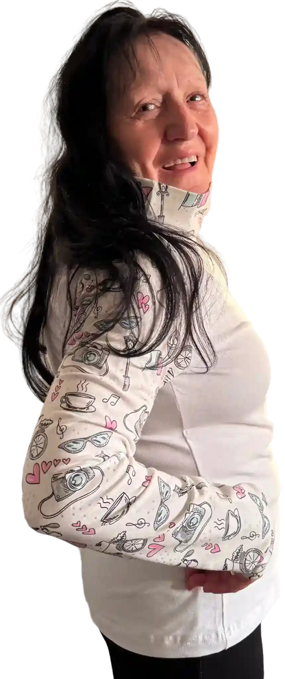 Weißes Longsleeve mit Mode-Illustration-Print für Damen