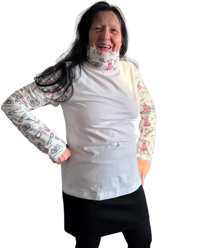 Weißes Longsleeve mit Fashion-Illustration-Print für Damen