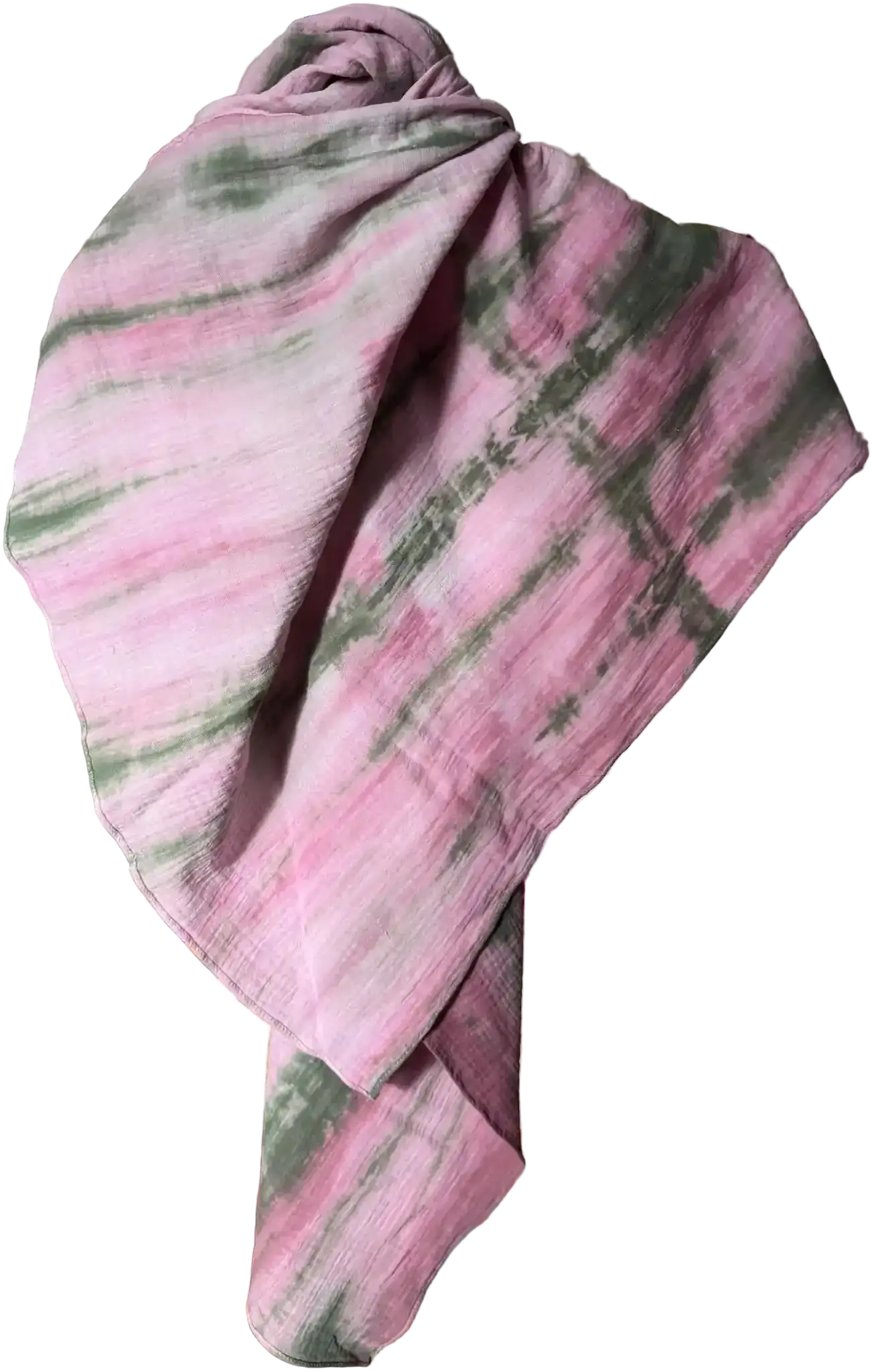 Rosa-Khaki Musselin Schal mit Batik-Muster 