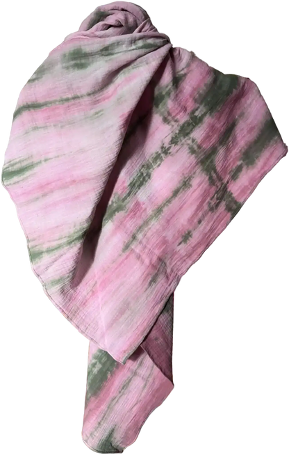 Rosa-Khaki Musselin Schal mit Batik-Muster 