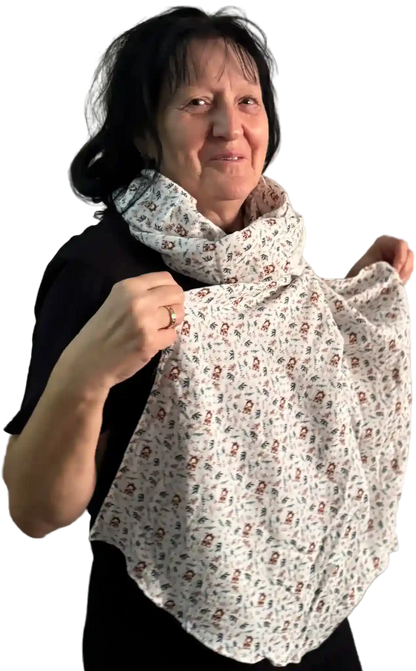 Weißer Musselin Schal mit Eulen