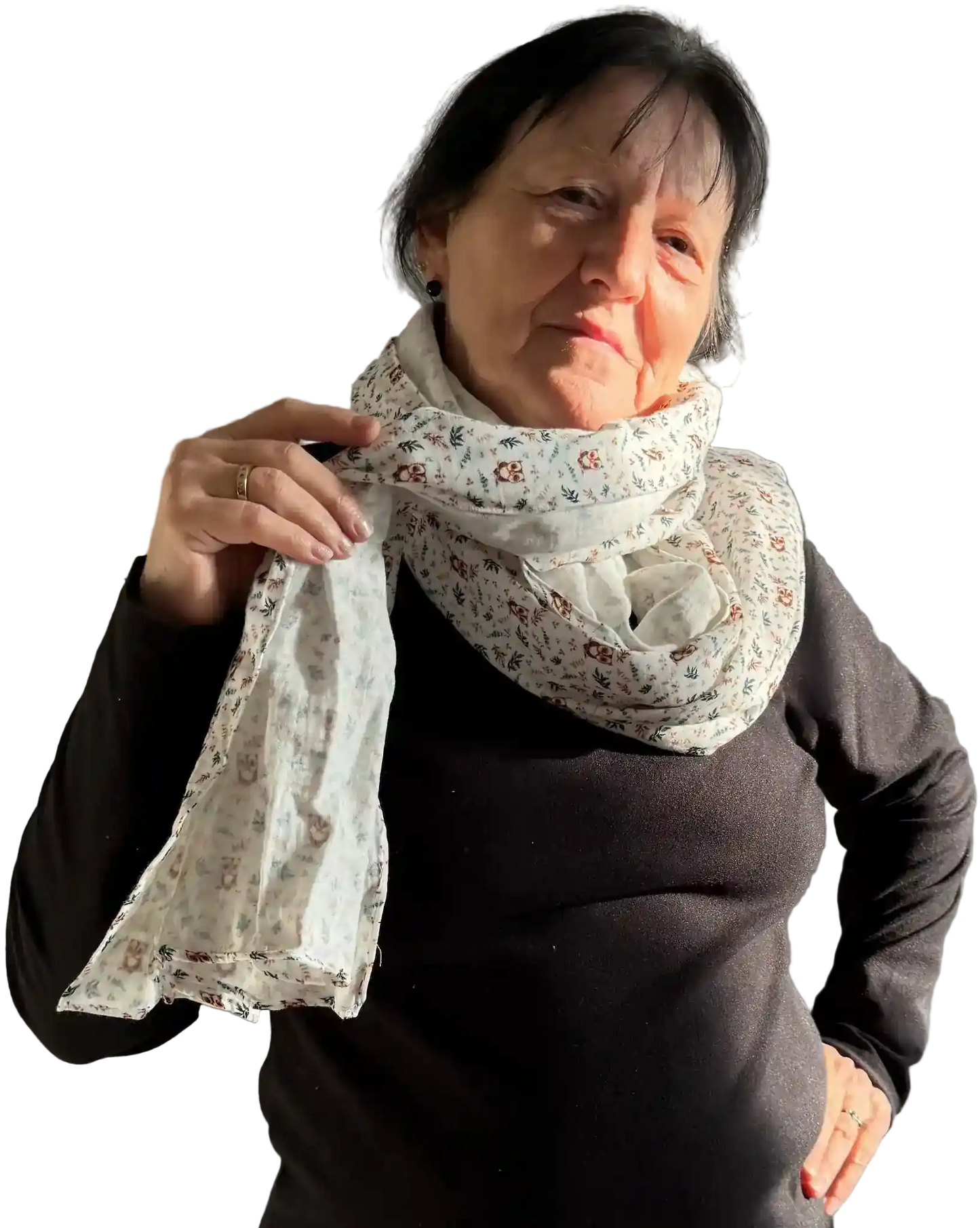 Weißes Musselin Halstuch mit Eulenmuster