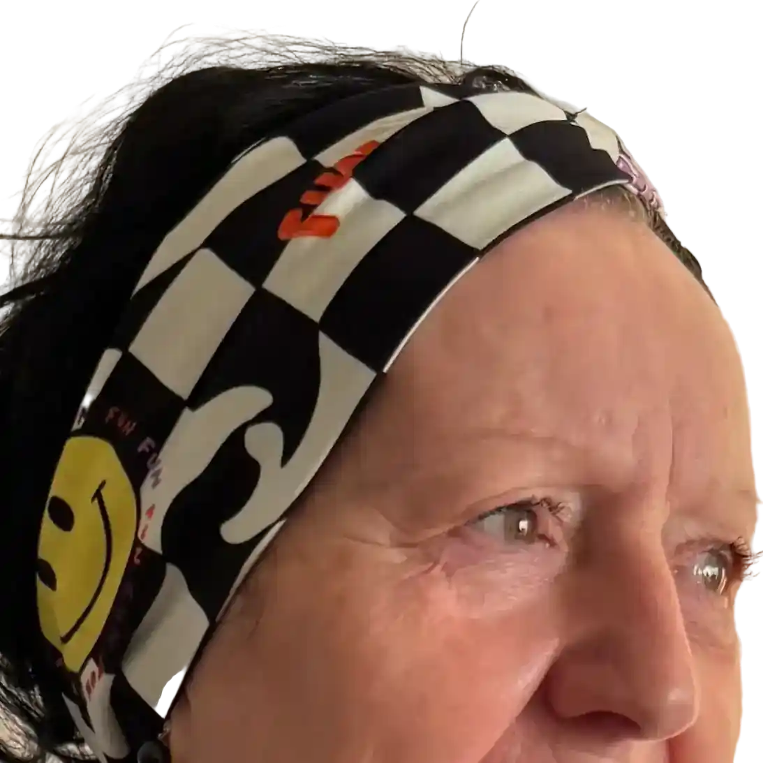 Schwarz-weißes Schachbrett-Haarband mit Emoji-Print